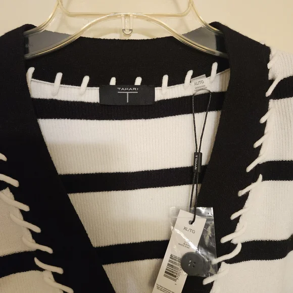 Tahari Black and White Button-Down Cardigan - Picture 2 of 4